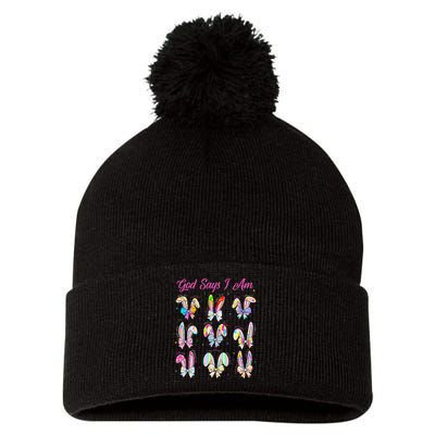 God Says I Am Easter Bunny Rabbit Easter Day Bible Verse Pom Pom 12in Knit Beanie