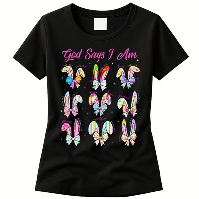 God Says I Am Easter Bunny Rabbit Easter Day Bible Verse Womens T-Shirt