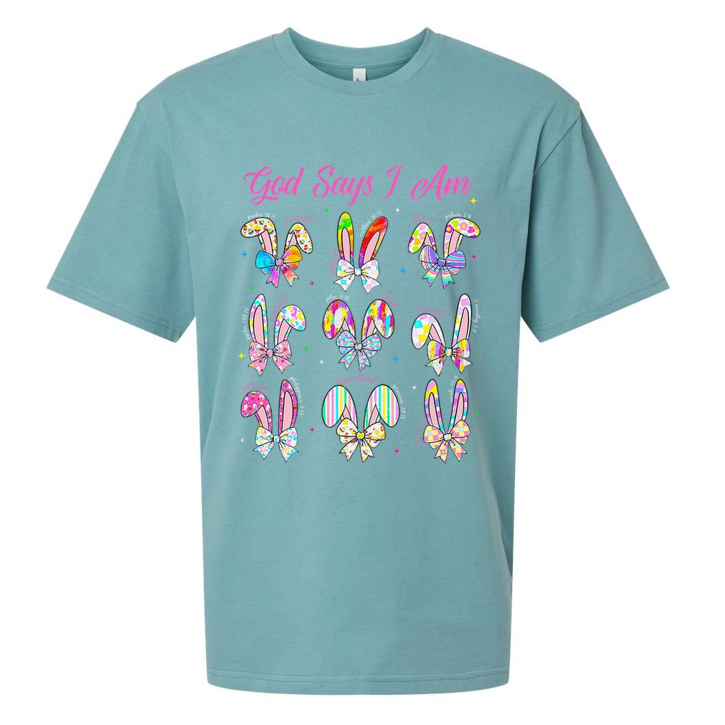 God Says I Am Easter Bunny Rabbit Easter Day Bible Verse Sueded Cloud Jersey T-Shirt