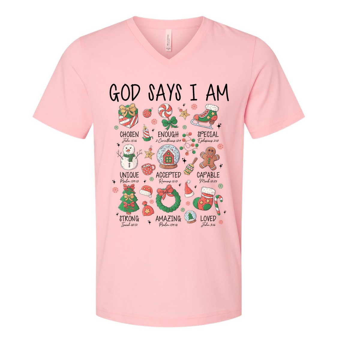 God Says I Am Cute Christmas Xmas Christian V-Neck T-Shirt