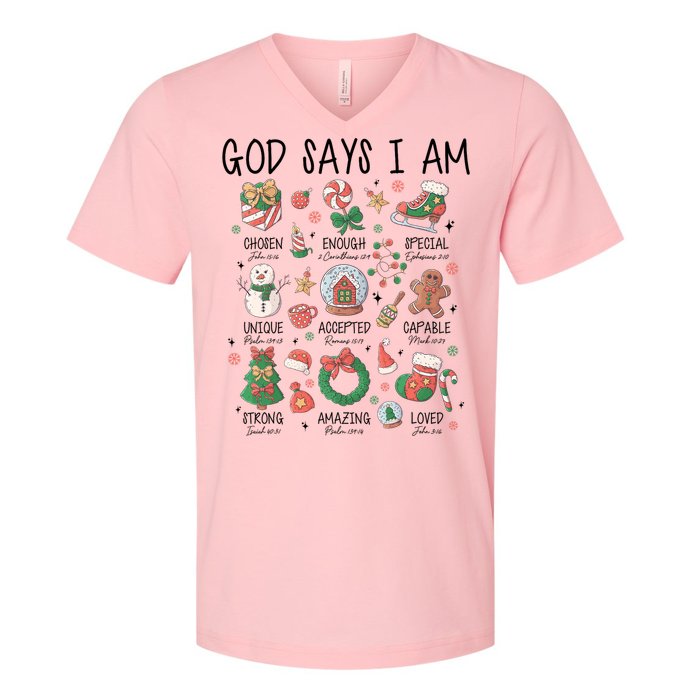 God Says I Am Cute Christmas Xmas Christian V-Neck T-Shirt