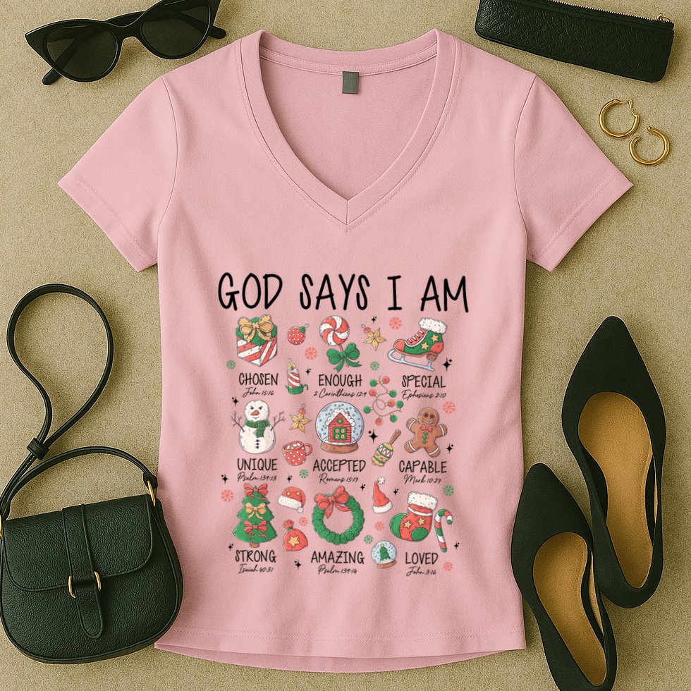 God Says I Am Cute Christmas Xmas Christian Women's V-Neck T-Shirt