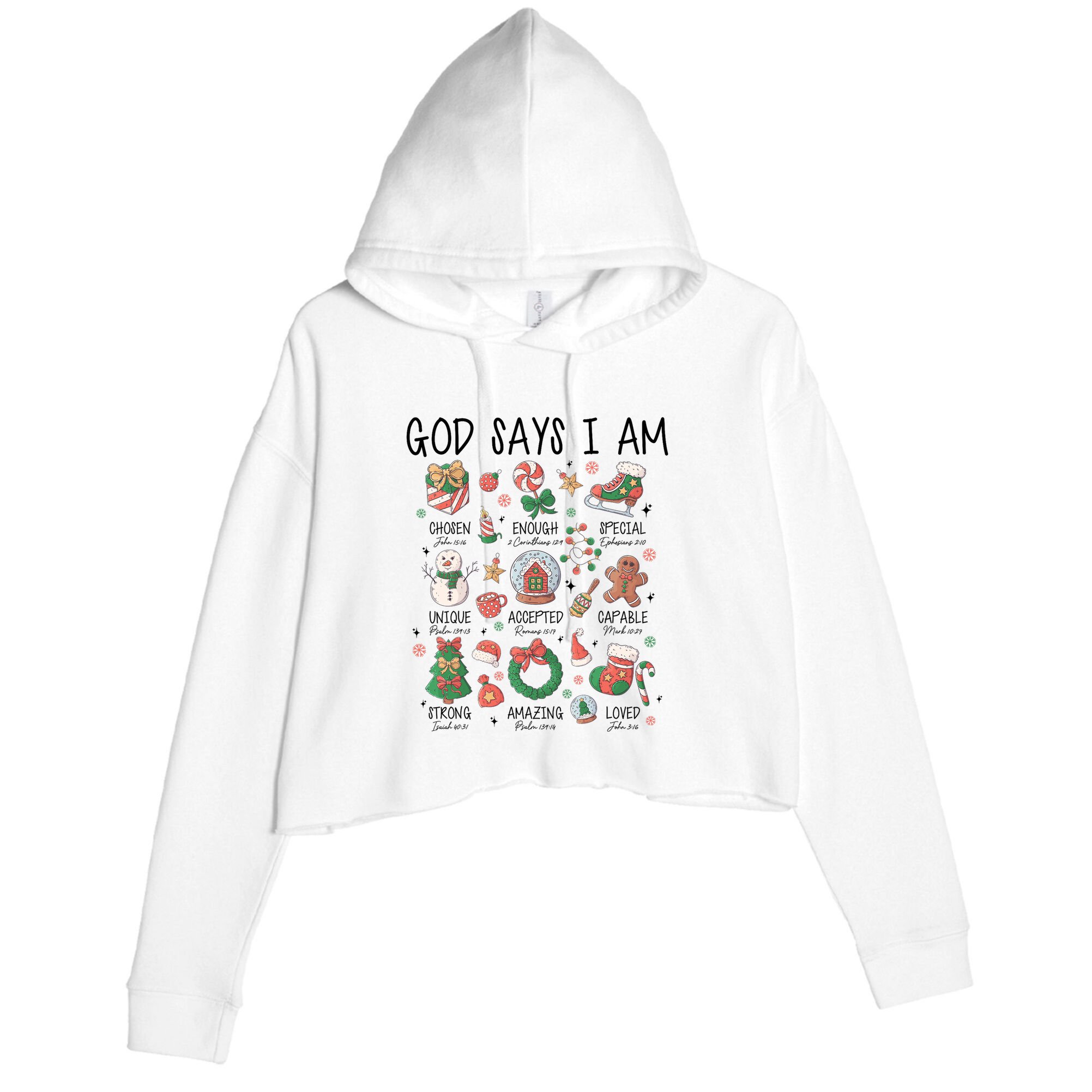 God Says I Am Cute Christmas Xmas Christian Crop Fleece Hoodie