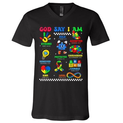 God Says I Am Be Kind Autism Awareness  V-Neck T-Shirt