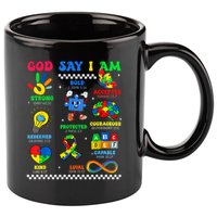 God Says I Am Be Kind Autism Awareness  11oz C Handle Ceramic Mug