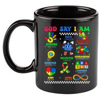 God Says I Am Be Kind Autism Awareness  11oz C Handle Ceramic Mug