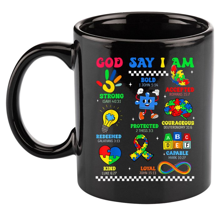 God Says I Am Be Kind Autism Awareness  11oz C Handle Ceramic Mug