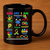 God Says I Am Be Kind Autism Awareness  11oz C Handle Ceramic Mug