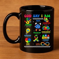 God Says I Am Be Kind Autism Awareness  11oz C Handle Ceramic Mug