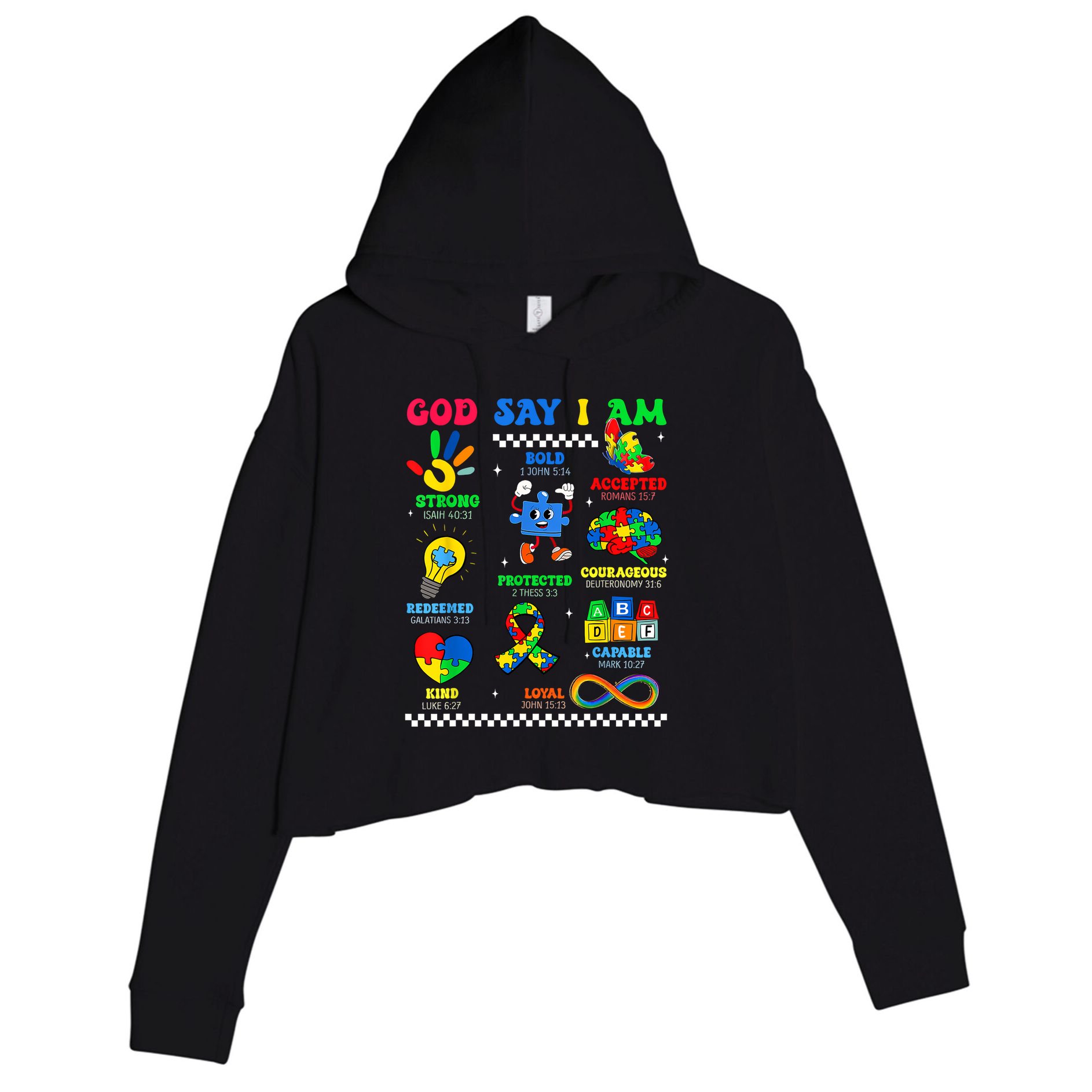 God Says I Am Be Kind Autism Awareness  Crop Fleece Hoodie