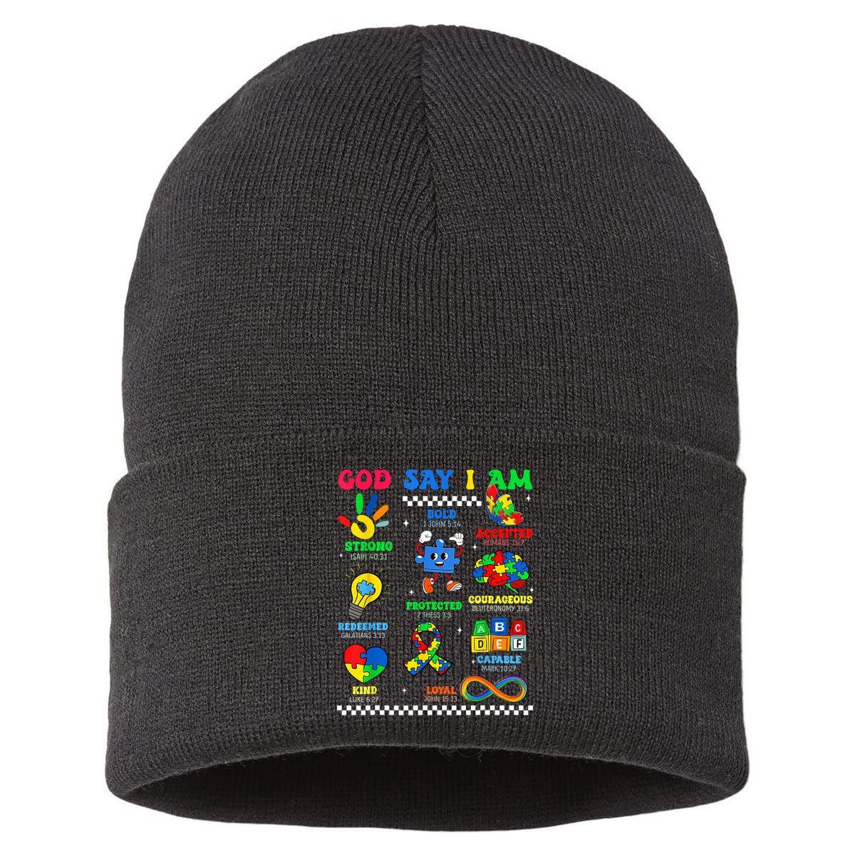 God Says I Am Be Kind Autism Awareness  Sustainable Knit Beanie