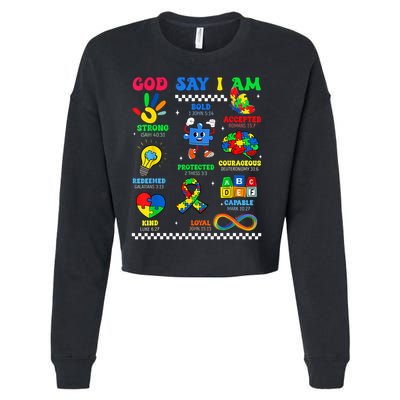 God Says I Am Be Kind Autism Awareness  Cropped Pullover Crew