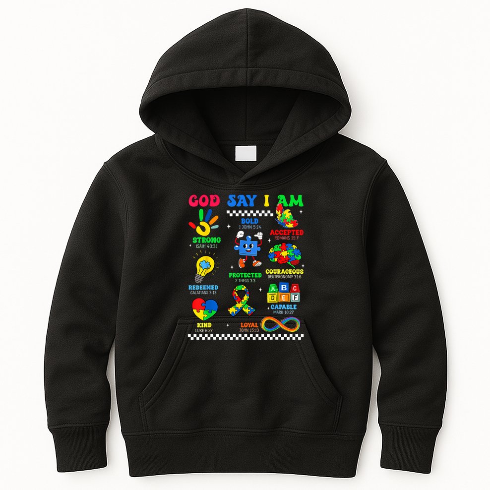God Says I Am Be Kind Autism Awareness  Kids Hoodie