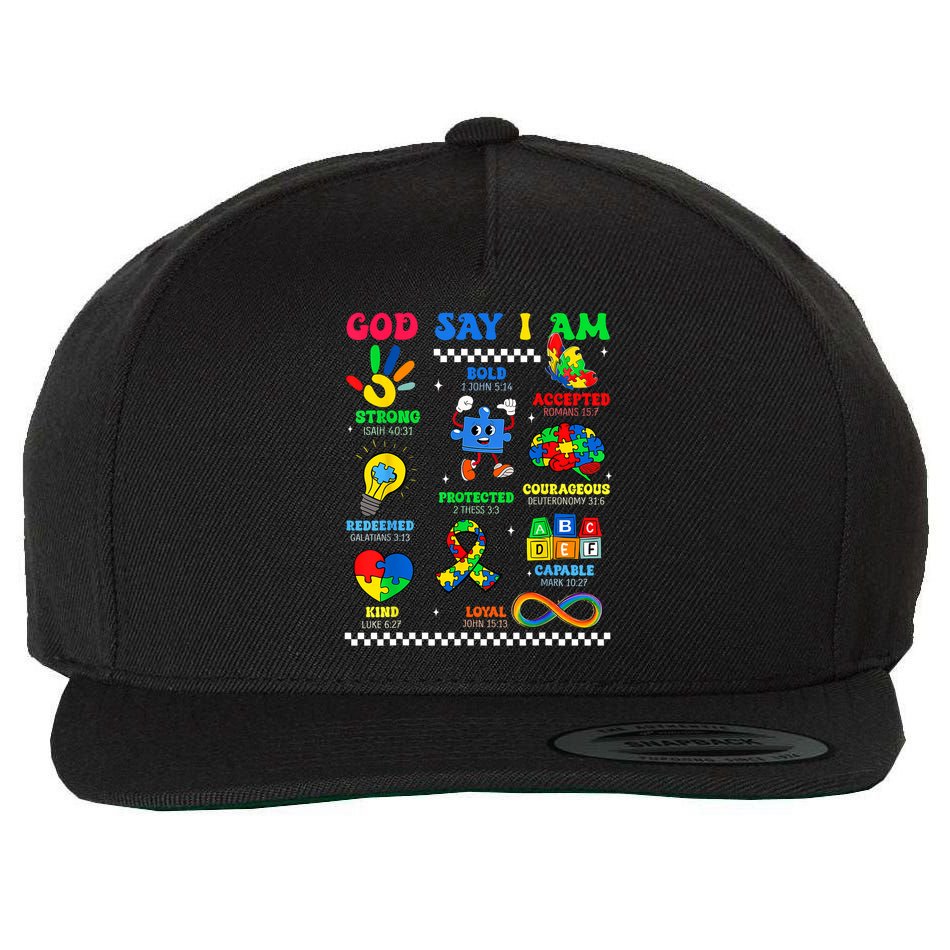 God Says I Am Be Kind Autism Awareness  Wool Snapback Cap