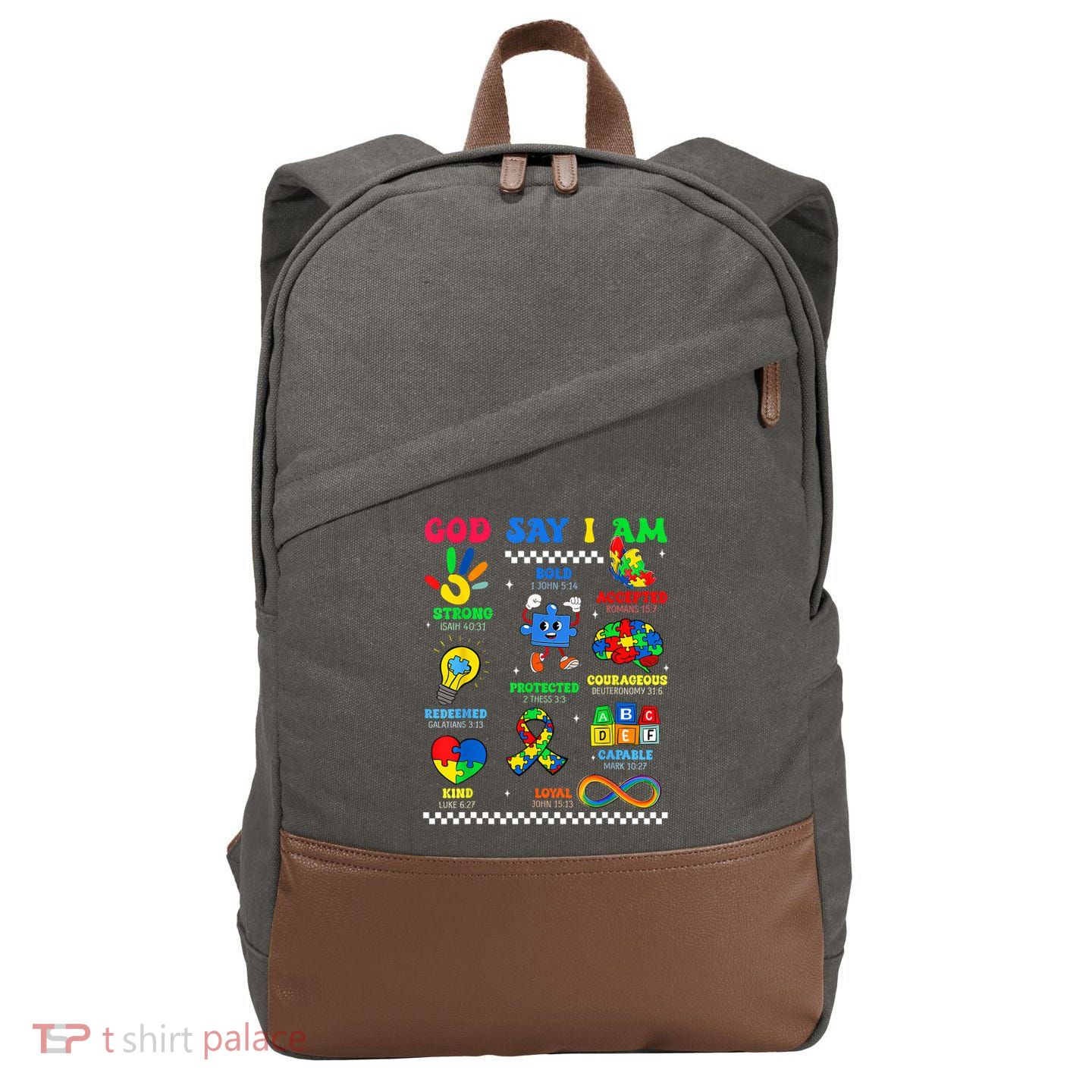 God Says I Am Be Kind Autism Awareness  Cotton Canvas Backpack