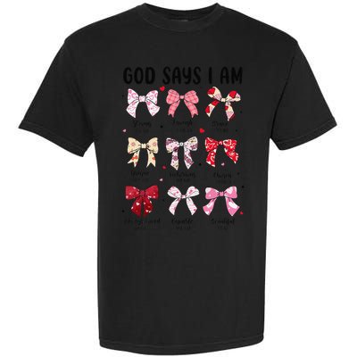 God Says I Am Coquette Bow Valentines Day Christian Women Garment-Dyed Heavyweight T-Shirt