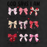 God Says I Am Coquette Bow Valentines Day Christian Women 7 Panel Mesh Trucker Snapback Hat