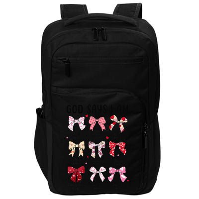 God Says I Am Coquette Bow Valentines Day Christian Women Impact Tech Backpack
