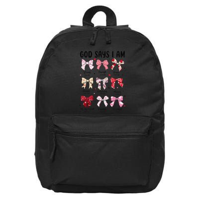 God Says I Am Coquette Bow Valentines Day Christian Women 16 in Basic Backpack