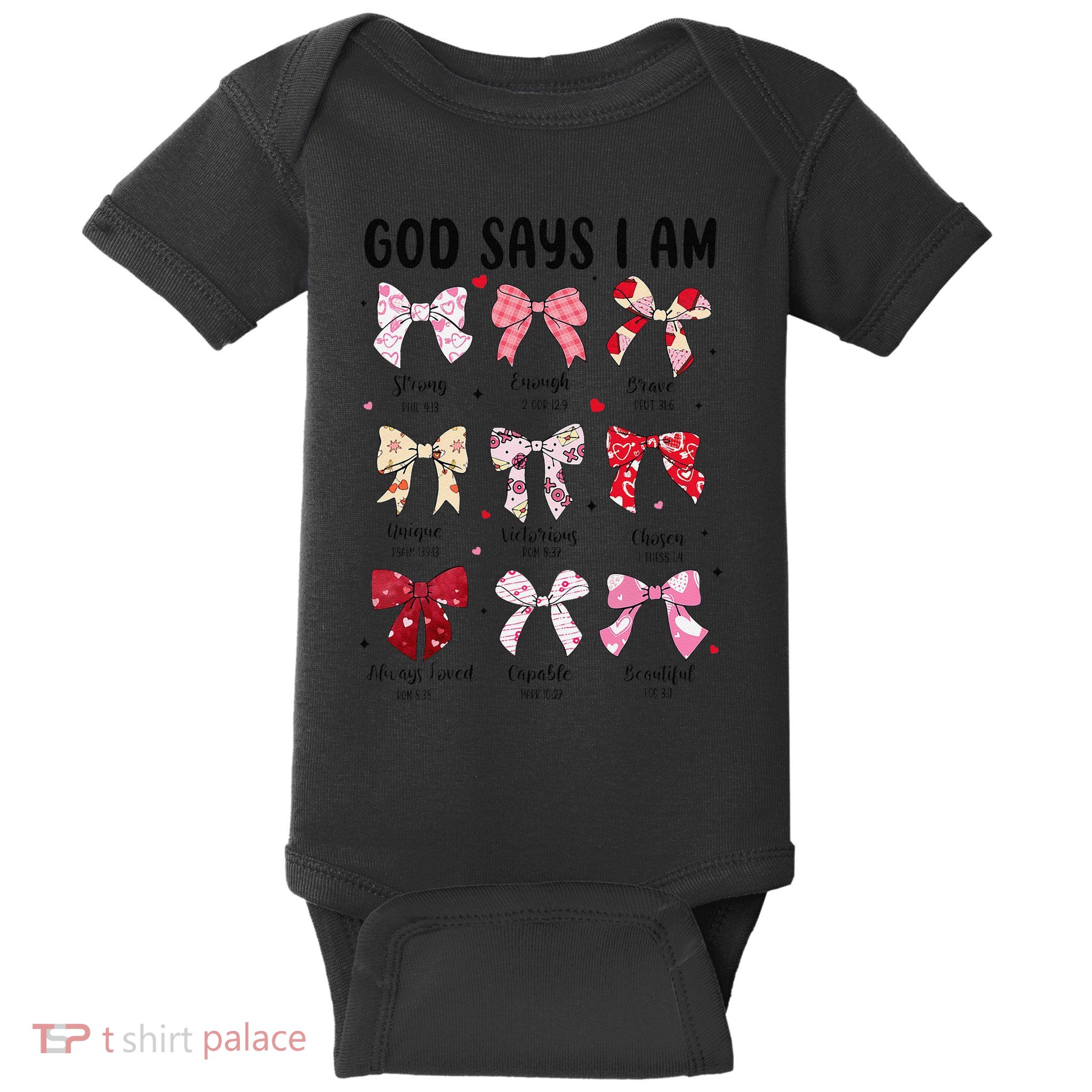 God Says I Am Coquette Bow Valentines Day Christian Women Baby Bodysuit