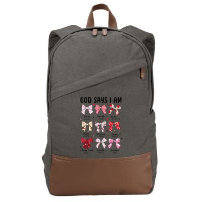God Says I Am Coquette Bow Valentines Day Christian Women Cotton Canvas Backpack