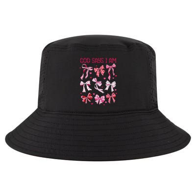 God Says I Am Coquette Bow Valentines Day Christian Women Cool Comfort Performance Bucket Hat