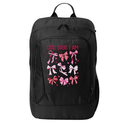 God Says I Am Coquette Bow Valentines Day Christian Women City Backpack