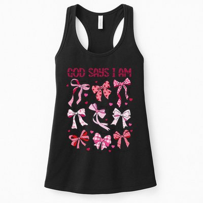 God Says I Am Coquette Bow Valentines Day Christian Women Womens Tank Top