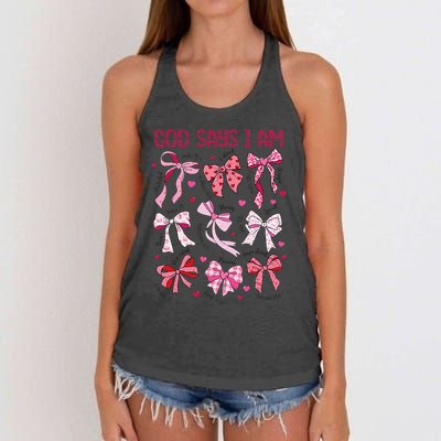 God Says I Am Coquette Bow Valentines Day Christian Women Women's Knotted Racerback Tank