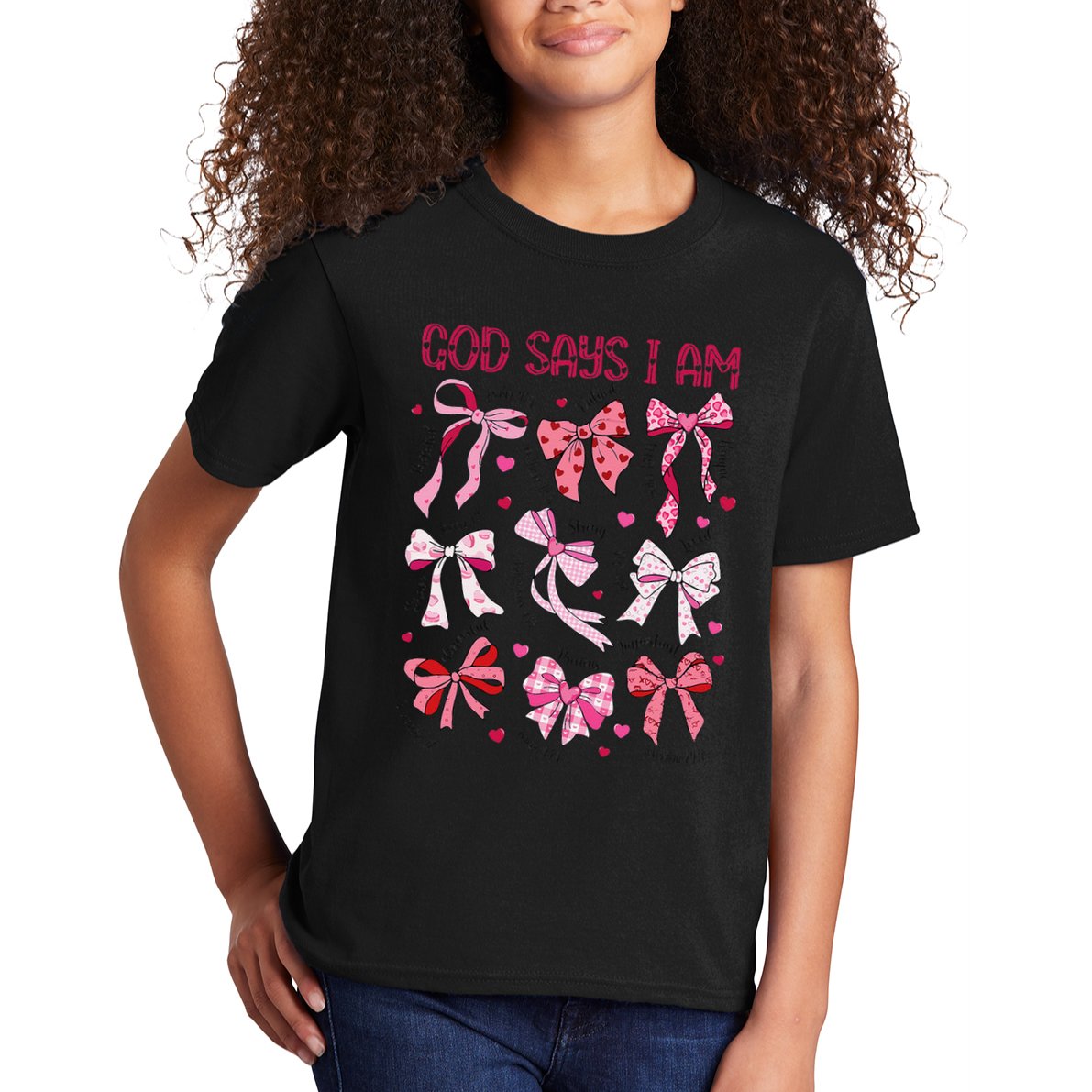 God Says I Am Coquette Bow Valentines Day Christian Women Kids T-Shirt