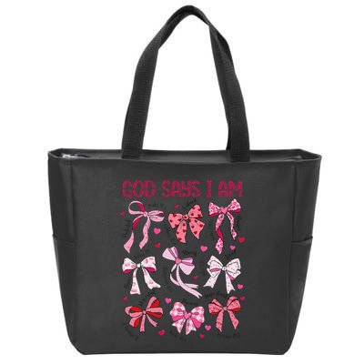 God Says I Am Coquette Bow Valentines Day Christian Women Zip Tote Bag