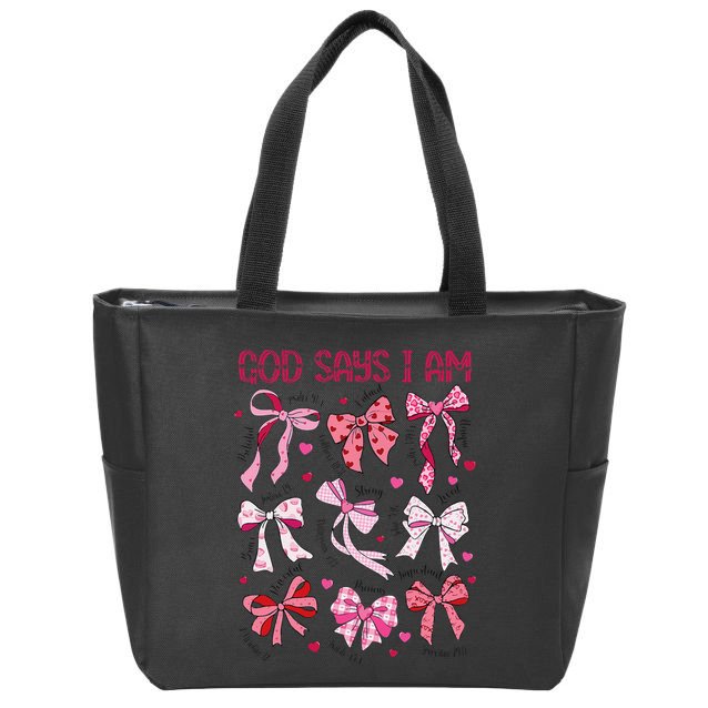 God Says I Am Coquette Bow Valentines Day Christian Women Zip Tote Bag