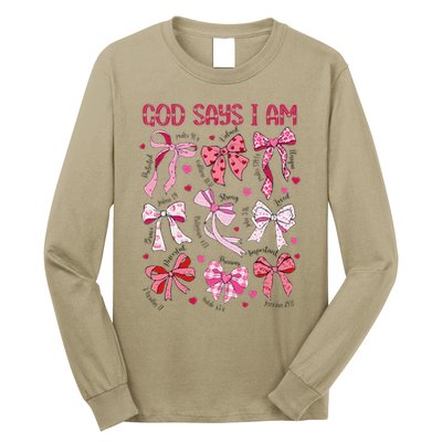 God Says I Am Coquette Bow Valentines Day Christian Women Long Sleeve Shirt