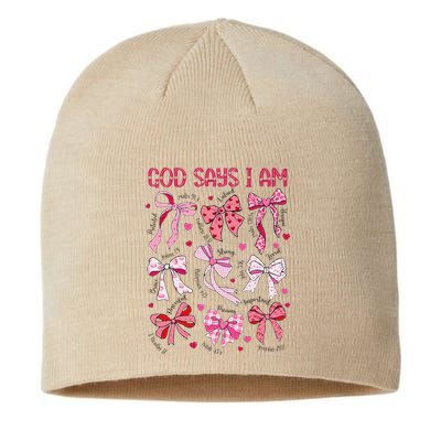 God Says I Am Coquette Bow Valentines Day Christian Women Sustainable Beanie