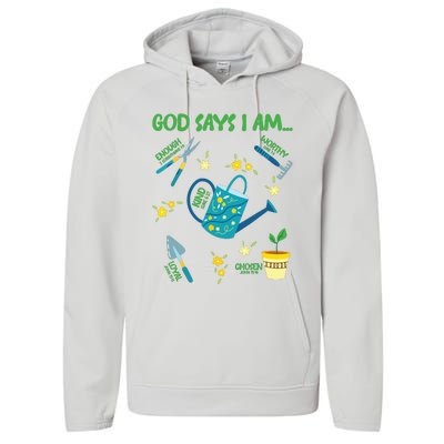 God Says I Am Gardening Lover Women Christian Performance Fleece Hoodie