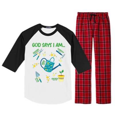 God Says I Am Gardening Lover Women Christian Raglan Sleeve Pajama Set