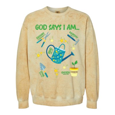 God Says I Am Gardening Lover Women Christian Colorblast Crewneck Sweatshirt