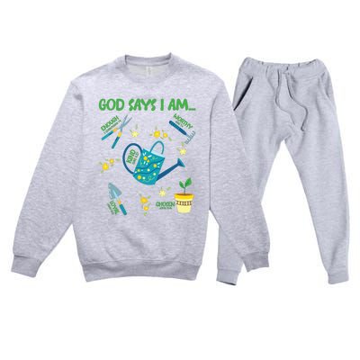 God Says I Am Gardening Lover Women Christian Premium Crewneck Sweatsuit Set