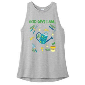 God Says I Am Gardening Lover Women Christian Ladies PosiCharge Tri-Blend Wicking Tank