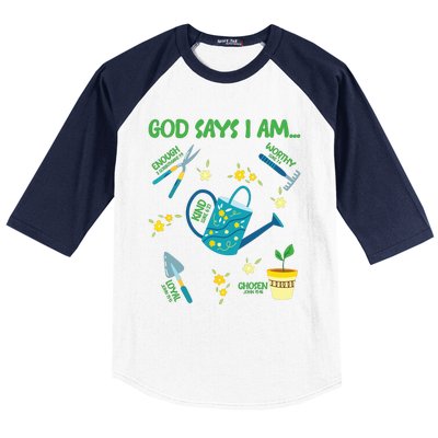 God Says I Am Gardening Lover Women Christian Baseball Sleeve Shirt