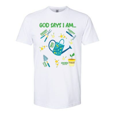 God Says I Am Gardening Lover Women Christian Softstyle CVC T-Shirt