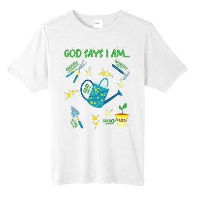 God Says I Am Gardening Lover Women Christian Tall Fusion ChromaSoft Performance T-Shirt