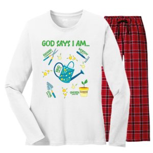 God Says I Am Gardening Lover Women Christian Women's Long Sleeve Flannel Pajama Set 