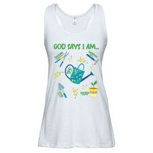 God Says I Am Gardening Lover Women Christian Ladies Essential Flowy Tank