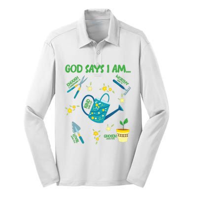 God Says I Am Gardening Lover Women Christian Silk Touch Performance Long Sleeve Polo