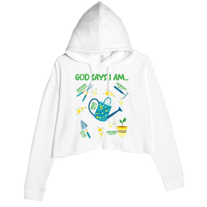 God Says I Am Gardening Lover Women Christian Crop Fleece Hoodie