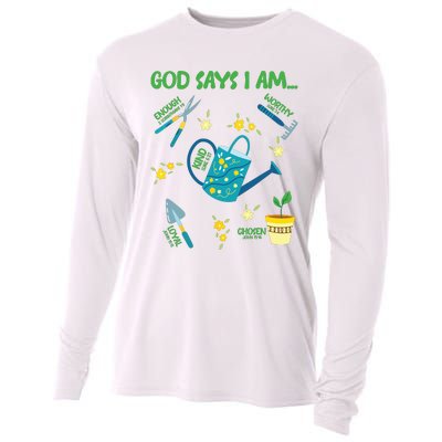 God Says I Am Gardening Lover Women Christian Cooling Performance Long Sleeve Crew