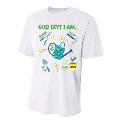 God Says I Am Gardening Lover Women Christian Performance Sprint T-Shirt