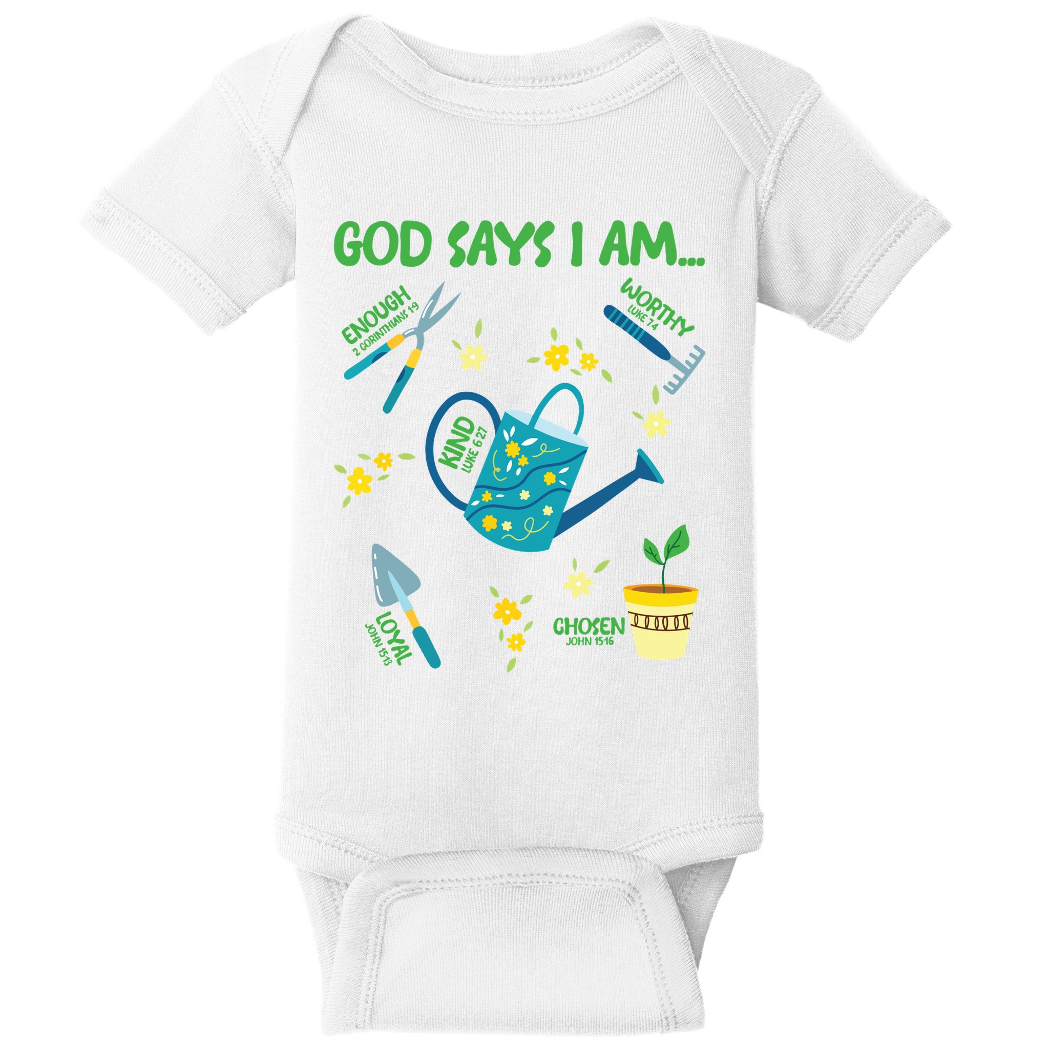 God Says I Am Gardening Lover Women Christian Baby Bodysuit