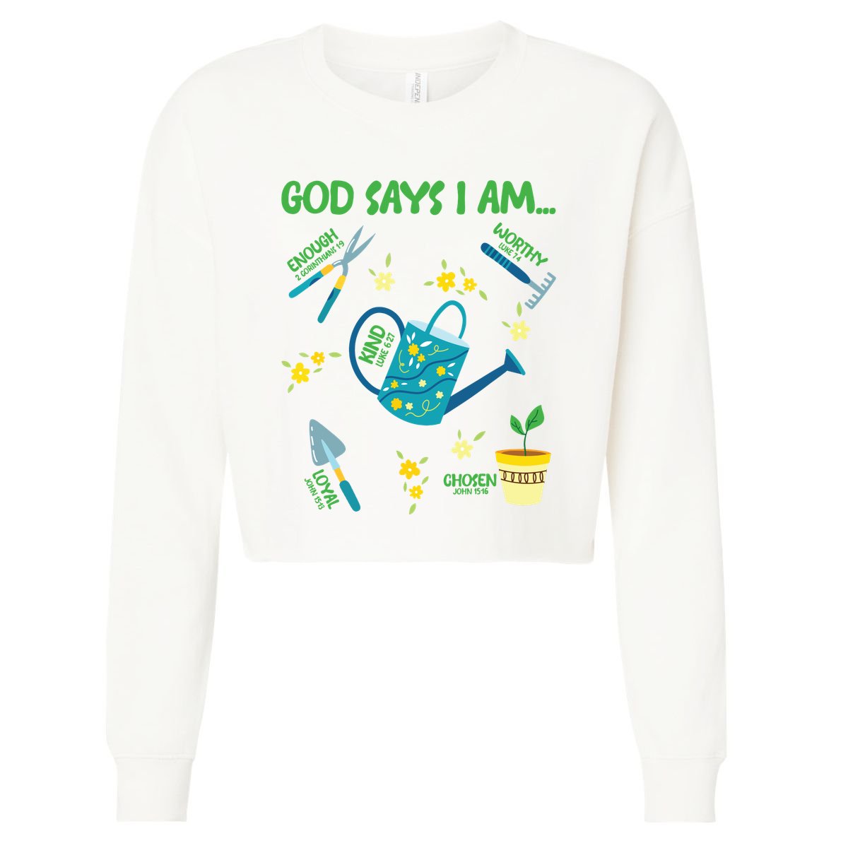 God Says I Am Gardening Lover Women Christian Cropped Pullover Crew